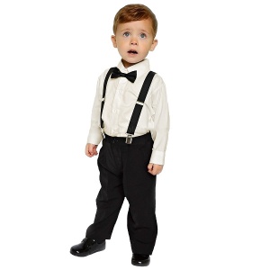 Boys Cream & Black 4 Piece Braces & Bow Tie Suit