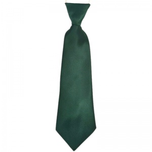 Boys Dark Green Plain Satin Tie on Elastic