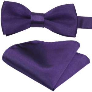 Boys Dark Purple Satin Adjustable Dickie Bow & Pocket Square