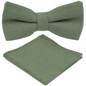 Boys Deep Sage Green Cotton Adjustable Dickie Bow & Pocket Square