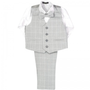 Boys Light Grey Check 4 Piece Trouser Suit