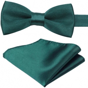 Boys Forest Green Satin Adjustable Dickie Bow & Pocket Square