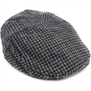 Boys Grey & Blue Tweed Check Wool Flat Cap