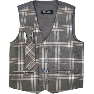 Boys Grey Tartan Check Waistcoat & Tie