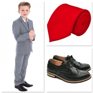 Boys Light Grey Communion 5 Piece Suit, Shoes & Tie