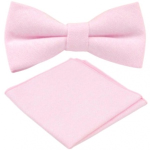 Boys Pastel Pink Cotton Adjustable Dickie Bow & Pocket Square