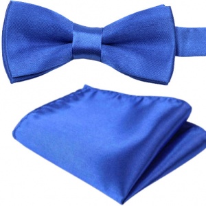 Boys Royal Blue Satin Adjustable Dickie Bow & Pocket Square