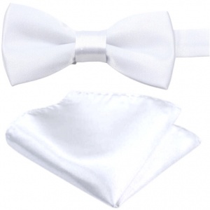 Boys White Satin Adjustable Dickie Bow & Pocket Square