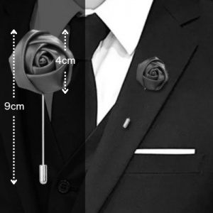Men's Black Rose Satin Lapel Pin - Rosette Flower For Wedding, Funeral, Prom, Formal Events