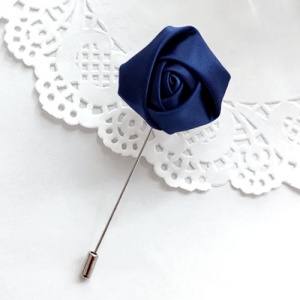 Navy Blue Satin Rose Flower Buttonhole Lapel Pin