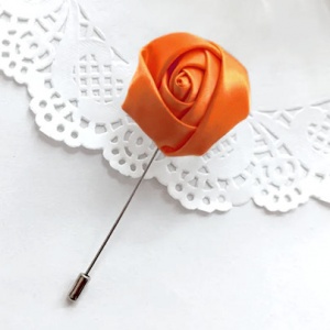 Orange Satin Rose Flower Buttonhole Lapel Pin