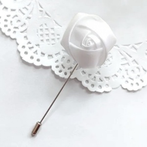 White Satin Rose Flower Buttonhole Lapel Pin