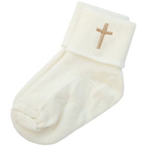 Baby Boys Ivory Christening Socks with Gold Cross