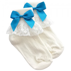 Girls Ivory Lace Socks with Blue Satin Bows