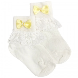 Girls Ivory Lace Socks with Lemon Pearl Bow