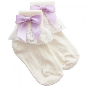 Girls Ivory Lace Socks with Lilac Satin Bows