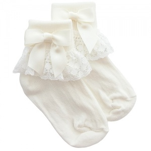 Girls Ivory Lace Socks with Ivory Satin Bows