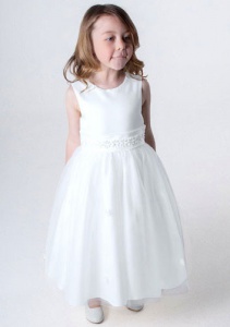 Girls White Daisy & Organza Tulle Dress