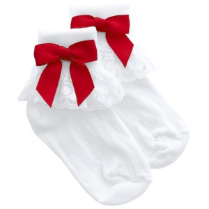 Girls White Lace Socks with Red Satin Bows