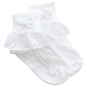 Girls White Lace Socks with Pearl Bow