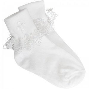 Girls White Stawberry Lace Cross Socks