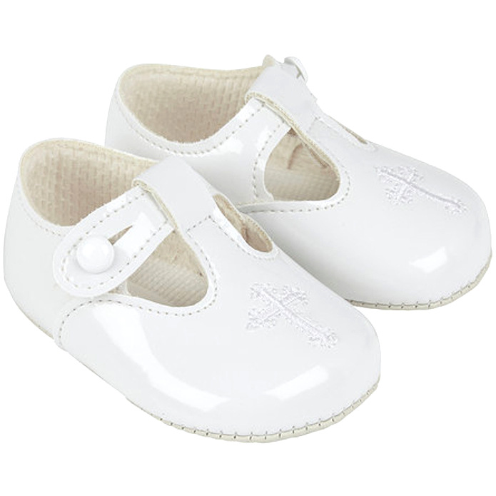 white patent t bar shoes