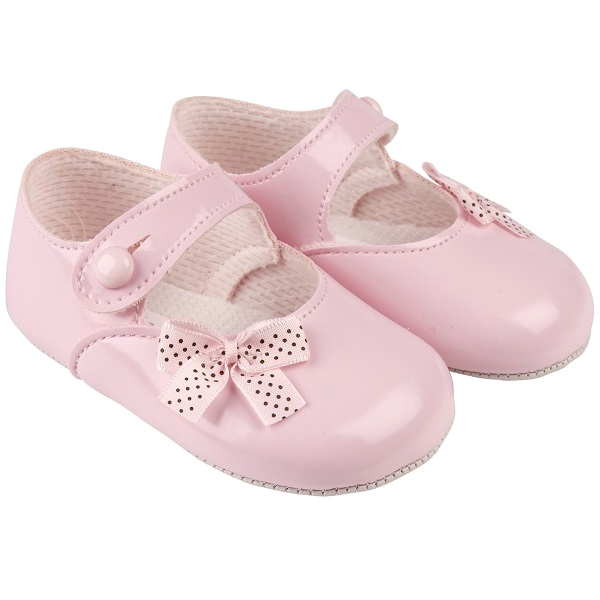 Baby Girls Pink Patent Polka Dot Bow Shoes | Baypods Shoes B613 -  childrensspecialoccasionwear.co.uk