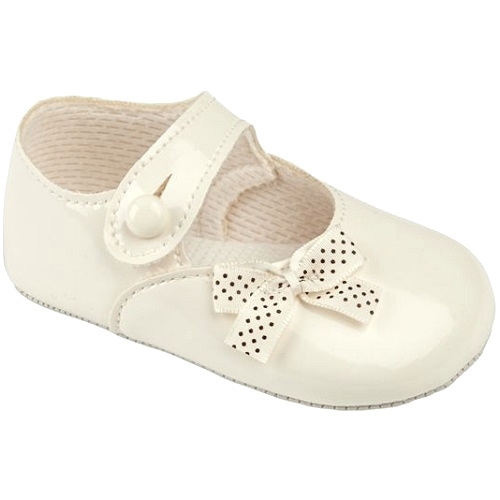 Baby Girls Ivory Patent Polka Dot Bow Shoes | Baypods Shoes B613 ...