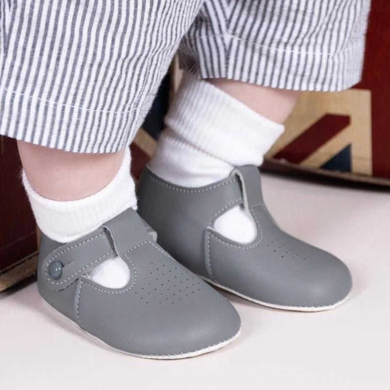 Baby Boys Grey Tbar Pram Shoes Baypods