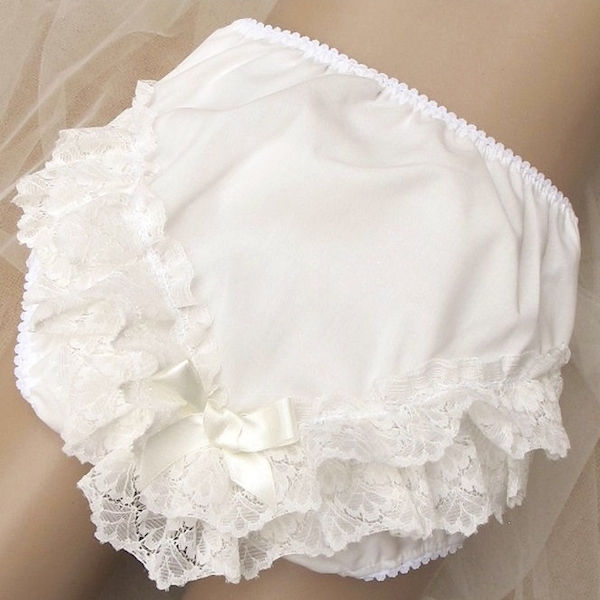 Baby Girls Ivory Bow Deep Frilly Lace Knickers Christening Baptism