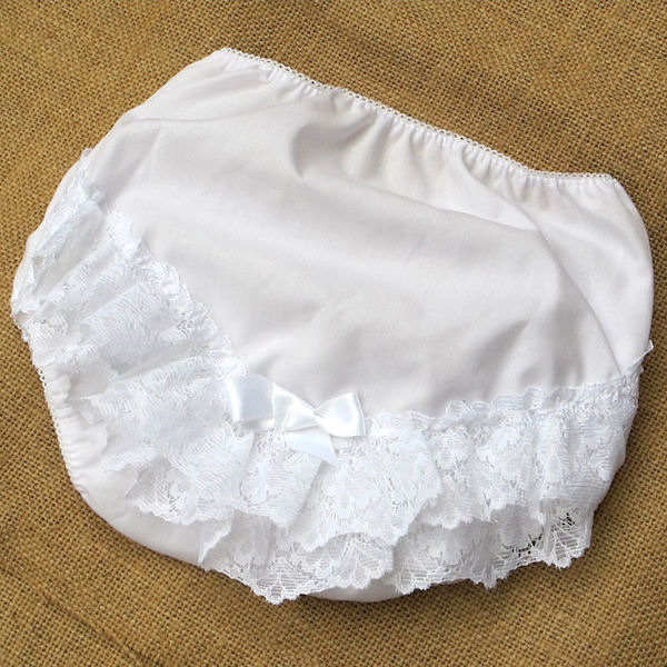 Baby Girls White Bow Deep Frilly Lace Knickers Christening Baptism Wedding  