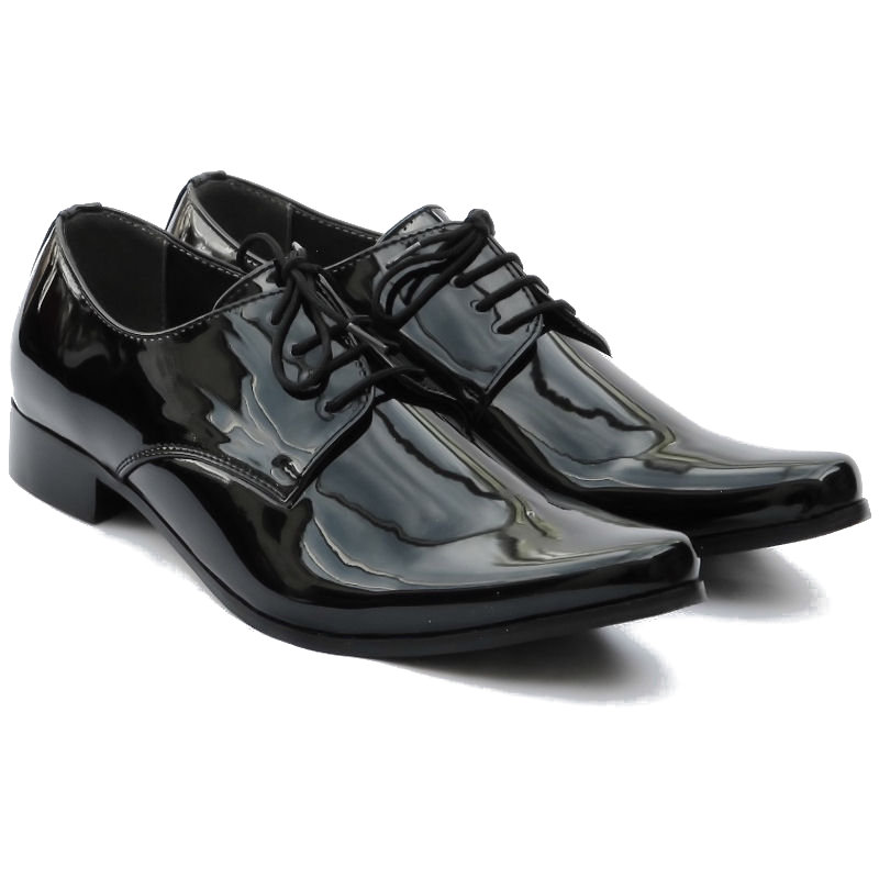 Boys Black Patent Derby Pointed Shoes 