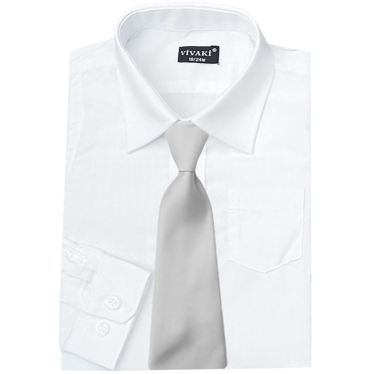 Boys White Formal Shirt & Silver Satin Tie | Boys Wedding Shirt ...