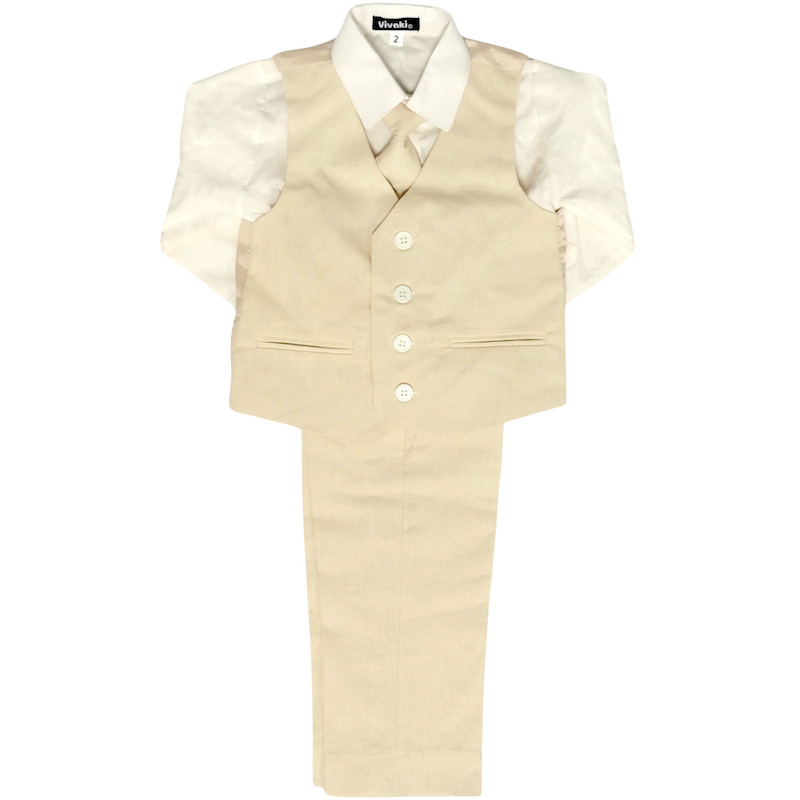 Boys Beige Cotton Linen 4 Piece Trouser Suit childrensspecialoccasionwear