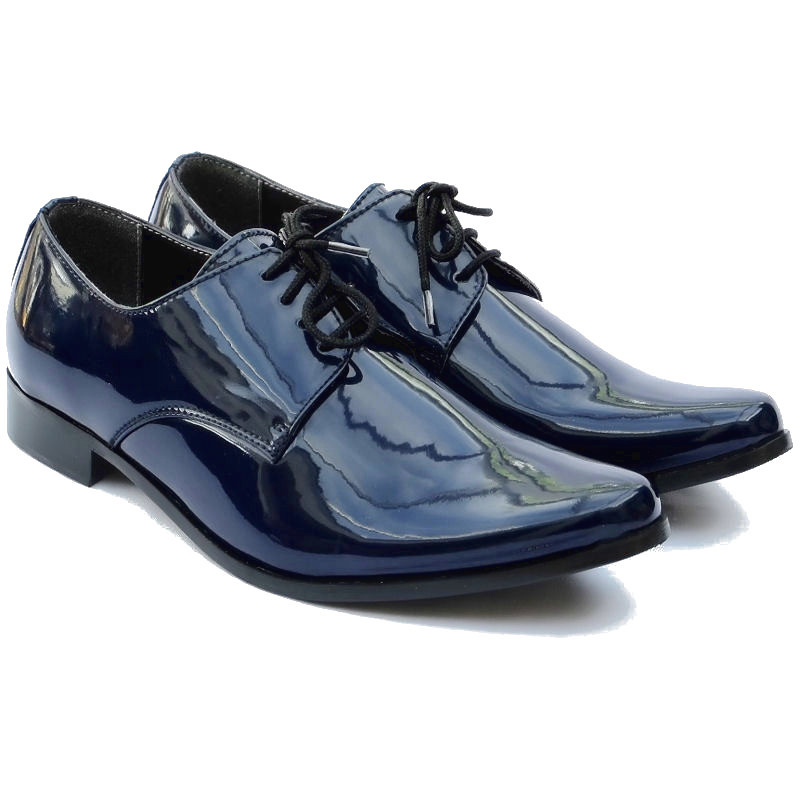 Boys Navy Patent Derby Pointed Shoes Formal Suit Shoes