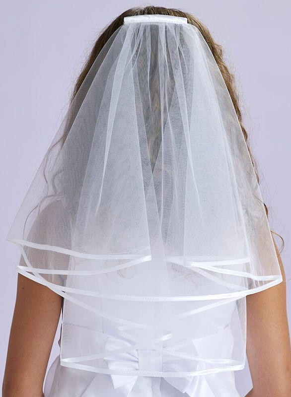 Girls White Two Tier Satin Edge Communion Veil | Emily P101 by Peridot -  childrensspecialoccasionwear.co.uk