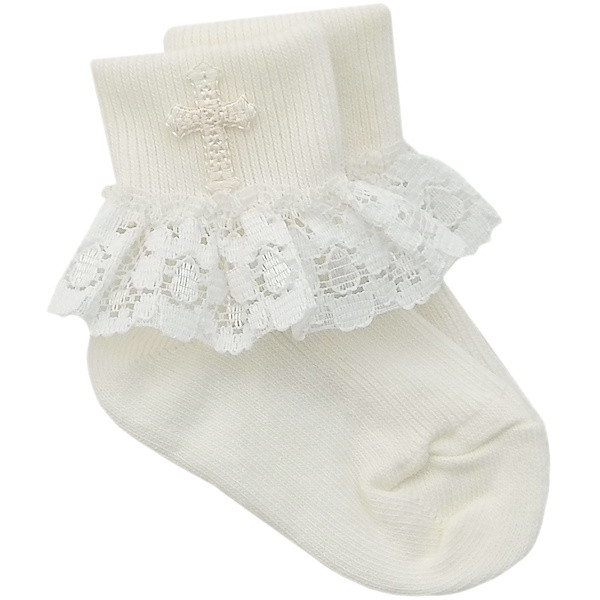 Baby Girls Ivory Lace Socks with Cross 