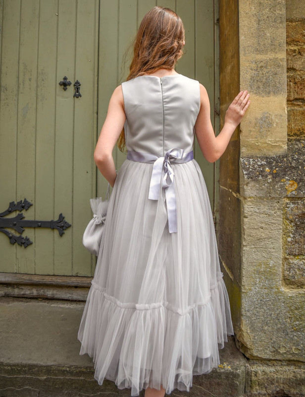 grey dresses for girls uk Light Organza Dress with Flower Sash school uniform for kids