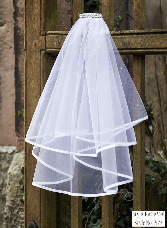 First Communion Veil | Double Tiered | Rossette Accents | Tulle | 24 |  VL212