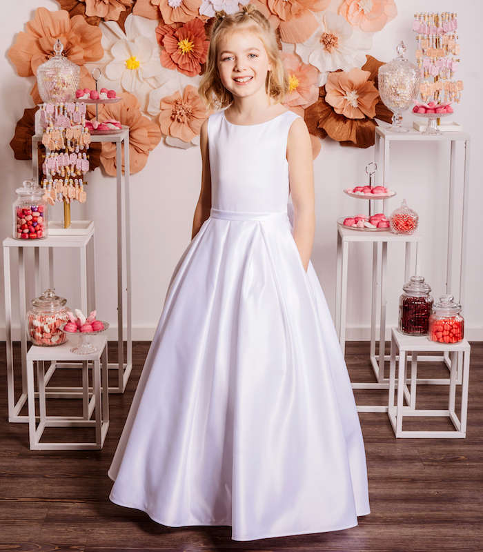Emmerling Satin Pocket Communion Dress Style Kecie Ivory or White childrensspecialoccasionwear