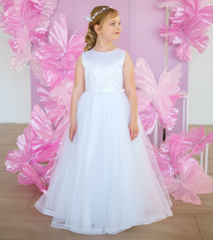 Emmerling White Embroidered Tulle Communion Dress - Style Lilly -  childrensspecialoccasionwear.co.uk