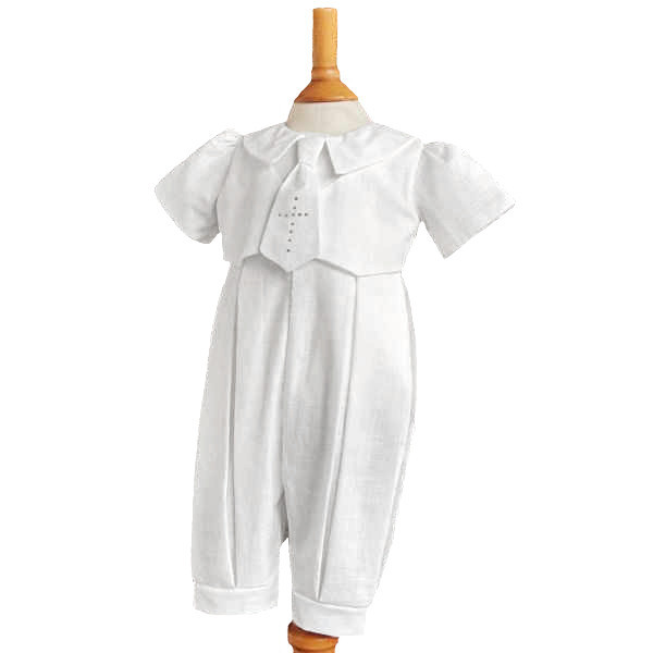 Baby Boys White Christening Romper with Cross Tie George by