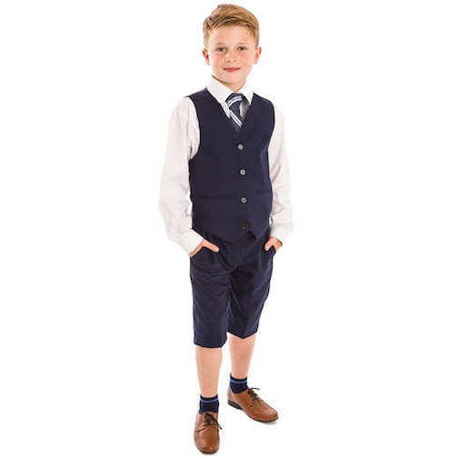Boys Navy 4 Piece Shorts Suit with Tie - childrensspecialoccasionwear.co.uk