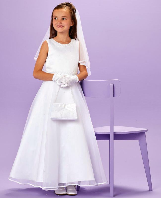 White Beaded Organza Holy Communion Dress Florence P216 by Peridot