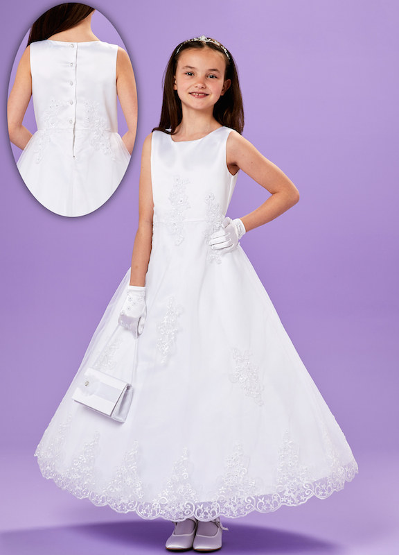 Holy Communion Gown | Faye White Embroidered Gown - faye