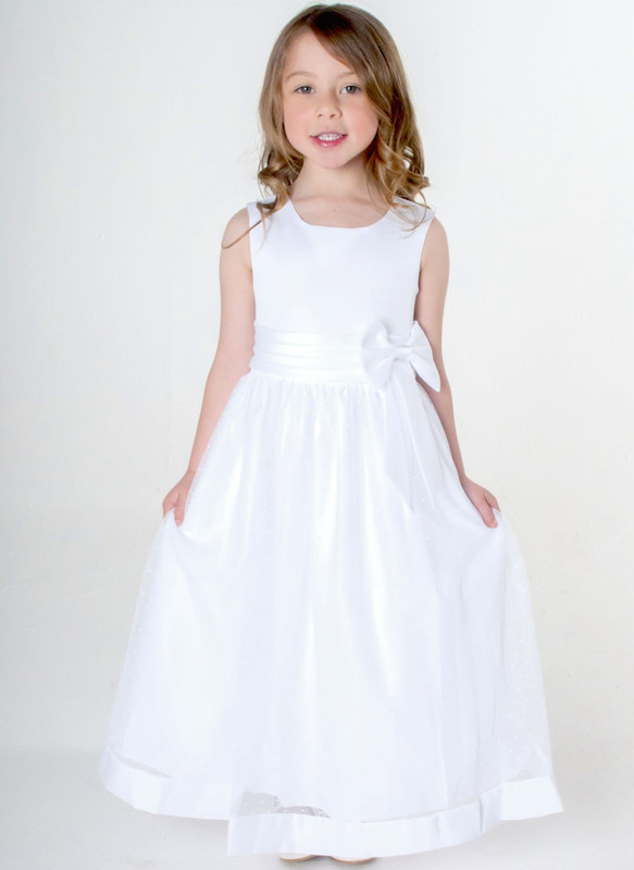 Girls White Satin Bow Dress | Flower Girl | Christening | Communion ...