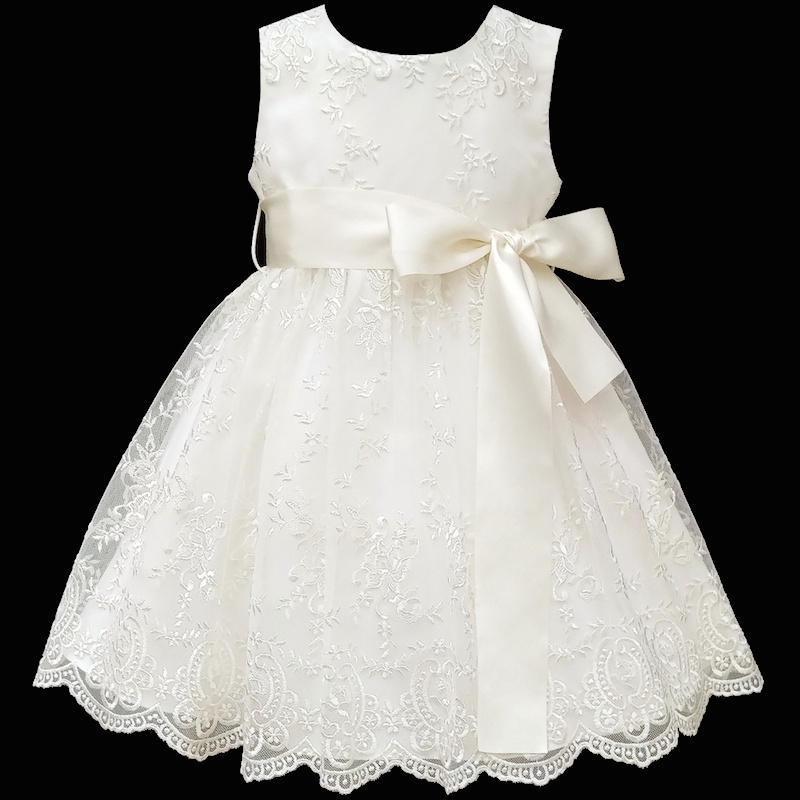 Baby Girls Ivory Floral Lace Christening Dress ...