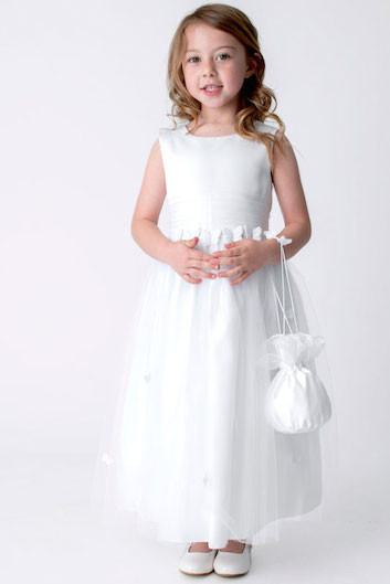 Linzi Jay Girls White Organza Dolly Bag with Pearl and Diamante:- LD17WT