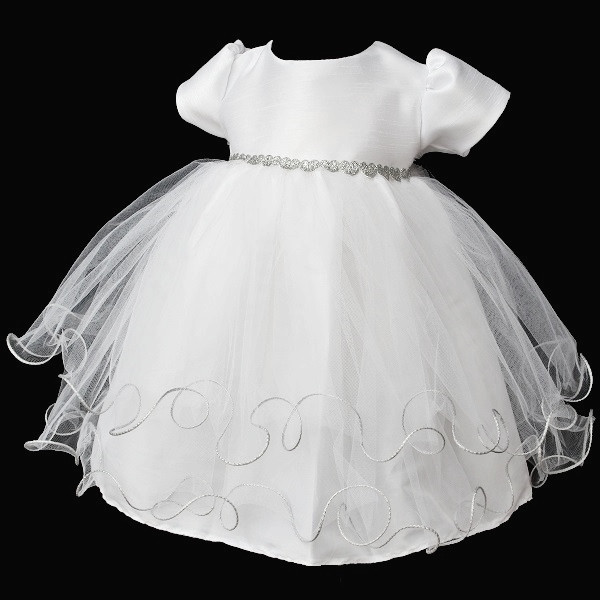 Baby Girls White Silver Hearts Dress 