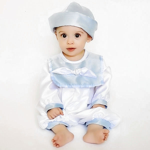 Baby Boys Blue White Dupion Romper | Boys Christening Outfit | Sailor ...